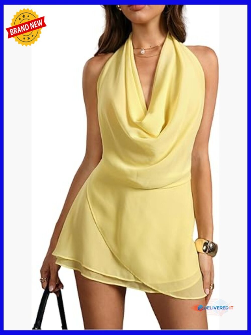 Backless Halter Mini Dress Cowl Neck A Line Cocktail Party